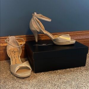 Nina Shimmering Gold Heels with Ankle Strap